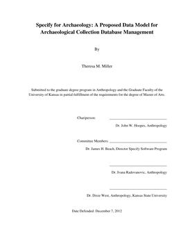 Specify for Archaeology: a Proposed Data Model for Archaeological Collection Database Management