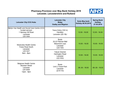 Pharmacy Provision Over May Bank Holiday 2019 Leicester, Leicestershire and Rutland