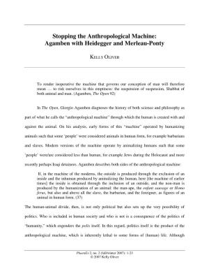 Stopping the Anthropological Machine: Agamben with Heidegger and Merleau-Ponty