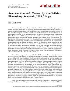 American Eccentric Cinema, by Kim Wilkins. Bloomsbury Academic, 2019, 214 Pp