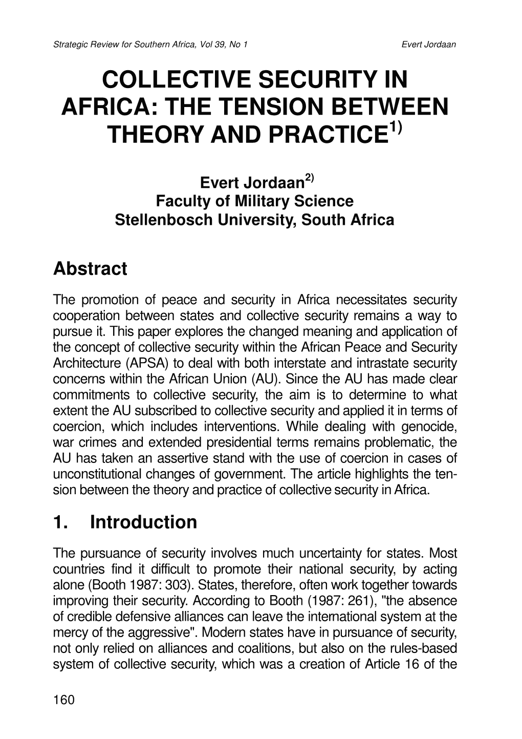 Collective Security in Africa: the Tension Between Theory and Practice 1)