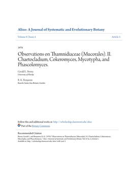 Observations on Thamnidiaceae (Mucorales). II. Chaetocladium, Cokeromyces, Mycotypha, and Phascolomyces