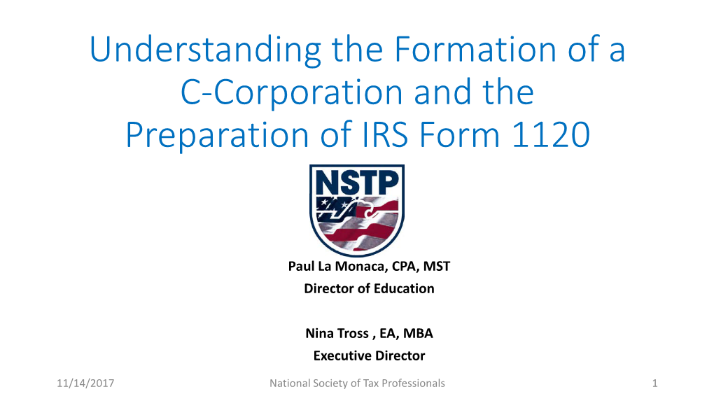 Understanding the Formation of a C-Corporation and the Preparation of IRS Form 1120