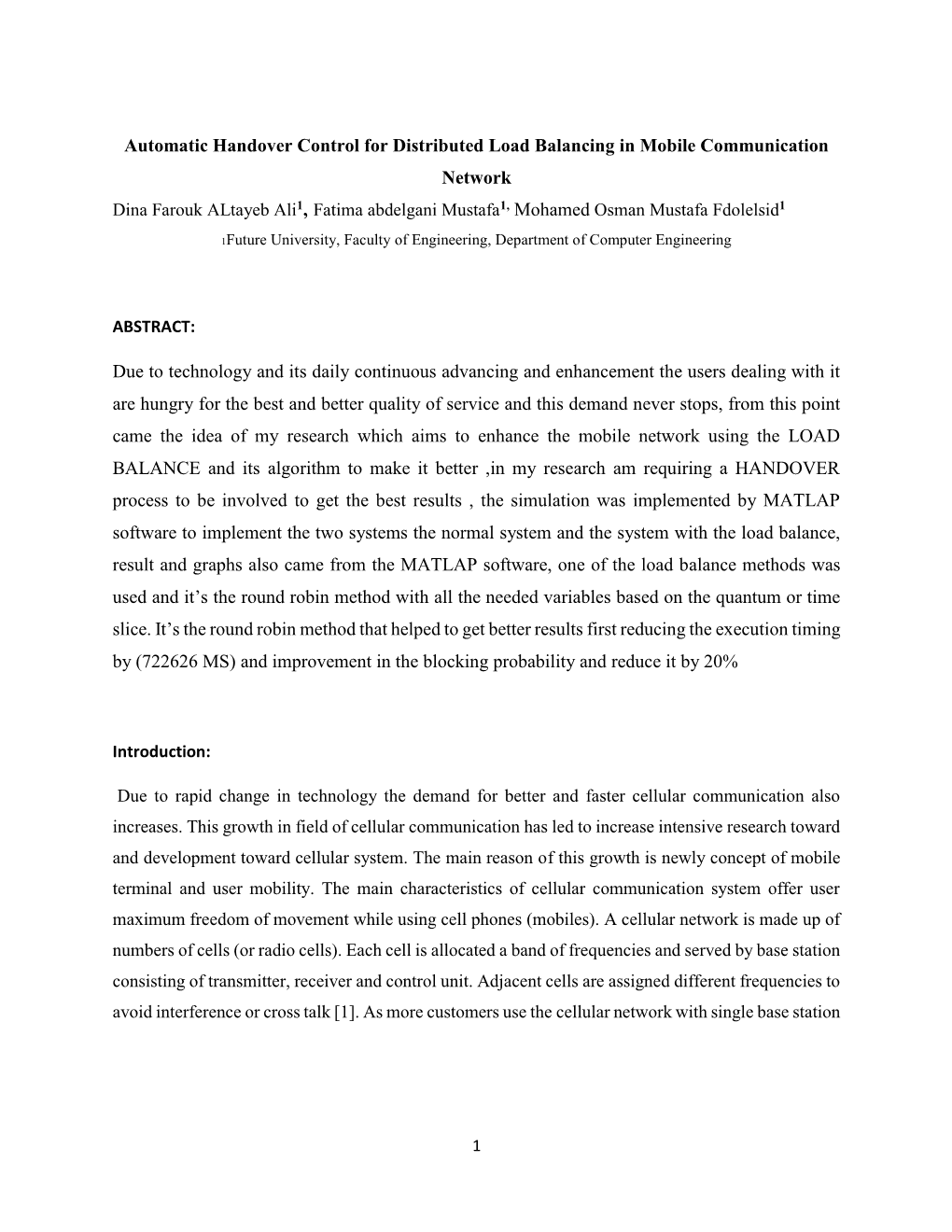 Automatic Handover Control for Distributed Load Balancing In