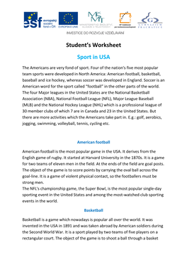 Student's Worksheet Sport In
