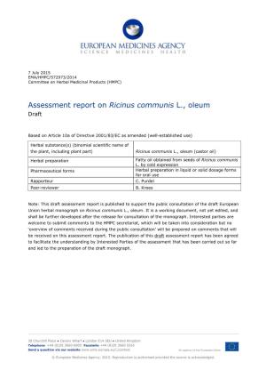Assessment Report on Ricinus Communis L., Oleum Draft