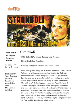 Stromboli Our Ingrid Bergman 1950, Italy, B&W Drama, Running Time: 96 Mins
