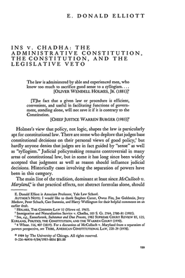 INS V. CHADHA: the ADMINISTRATIVE CONSTITUTION, the CONSTITUTION, and the LEGISLATIVE VETO