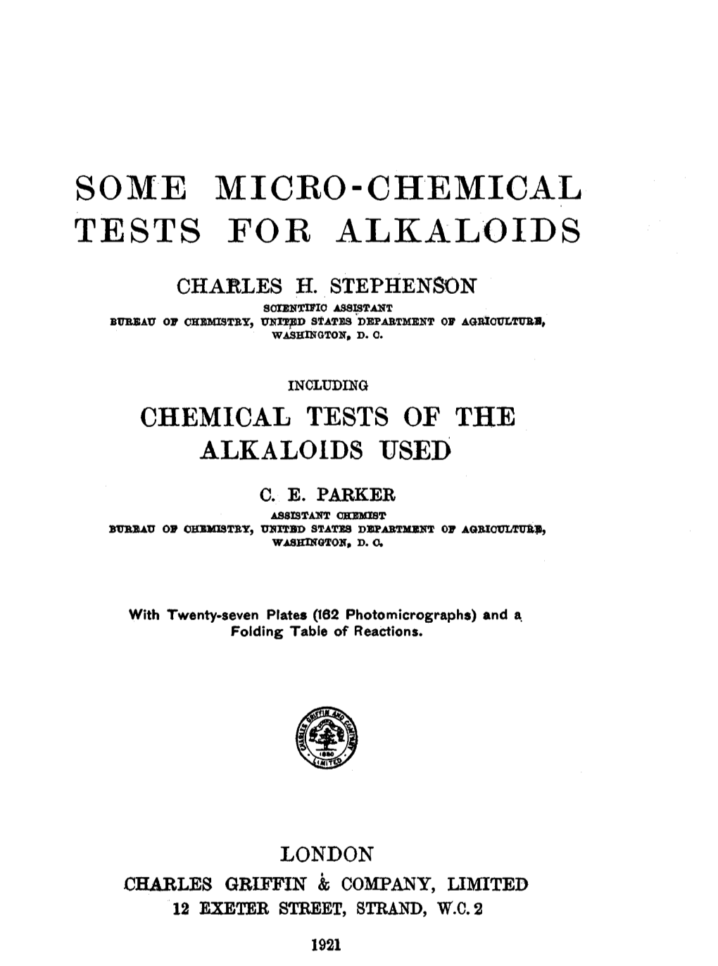 Some Micro-Chemical Tests for Alkaloids