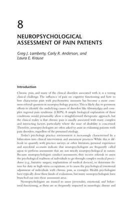 Neuropsychological Assessment of Pain Patients