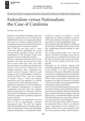 Federalism Versus Nationalism: the Case of Catalonia