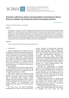 Towards a 3D Digital Model for Management and Fruition of Ducal Palace at Urbino