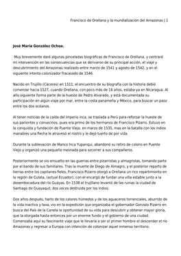 Francisco De Orellana Y La Mundialización Del Amazonas | 1