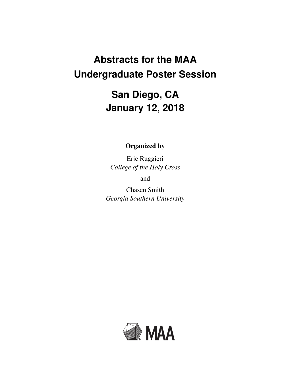 Abstracts for the MAA Undergraduate Poster Session San Diego, CA