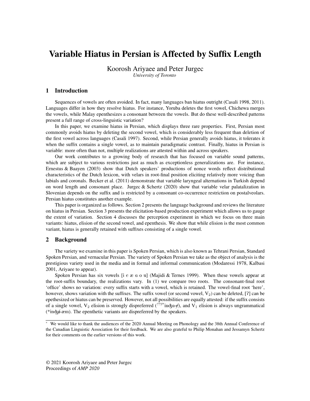 Variable Hiatus in Persian Is Affected by Suffix Length