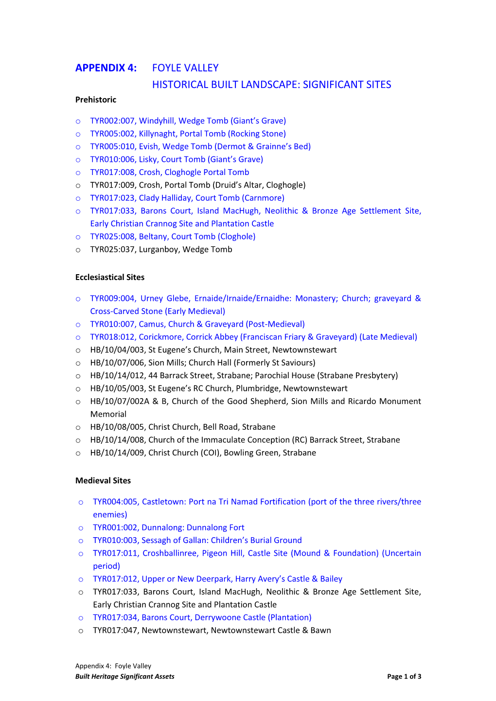 Appendix 4: Foyle Valley Historical Built Landscape: Significant Sites