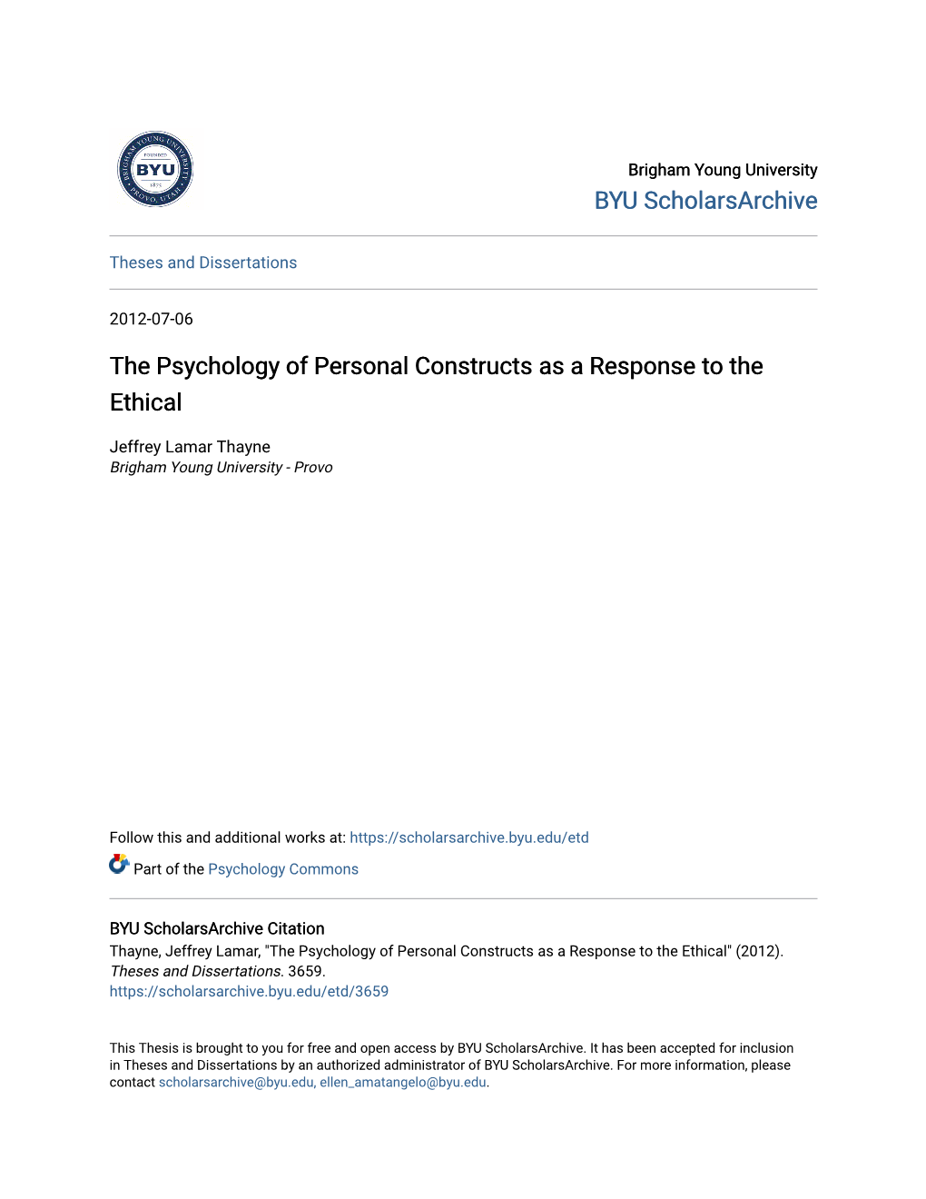 The Psychology of Personal Constructs As a Response to the Ethical