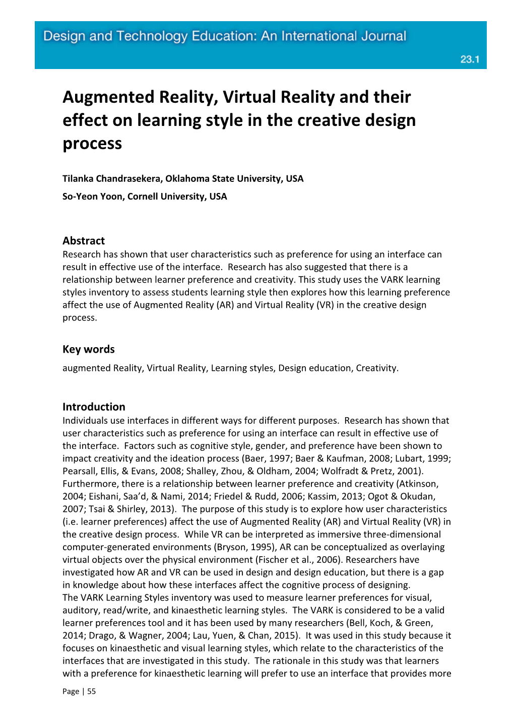 Augmented Reality, Virtual Reality and Their Effect on Learning Style in the Creative Design Process