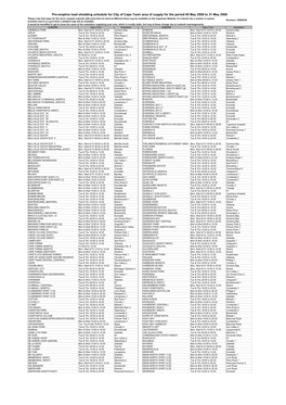 Pre-Emptive Load Shedding Schedule for City of Cape Town