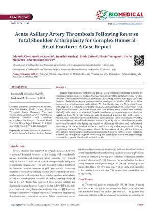 Acute Axillary Artery Thrombosis Following Reverse Total Shoulder Arthroplasty for Complex Humeral Head Fracture: a Case Report
