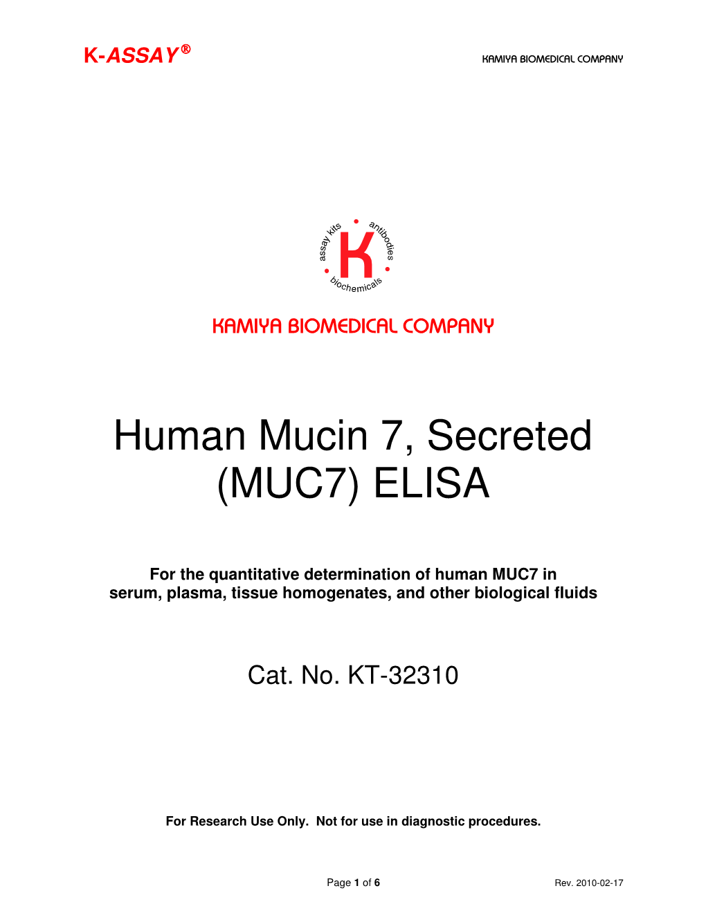 Human Mucin 7, Secreted (MUC7) ELISA