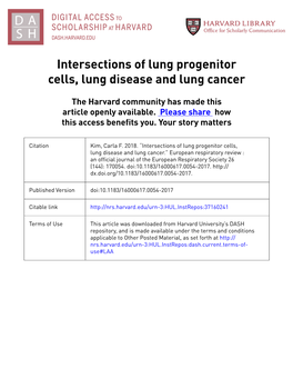 Intersections of Lung Progenitor Cells, Lung Disease and Lung Cancer