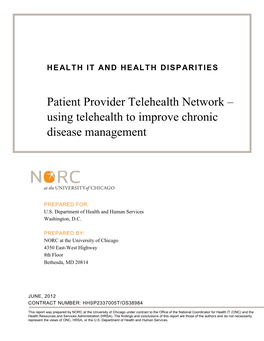 Case Study Report: Patient Provider Telehealth Network – Using Telehealth to Manage Chronic Disease