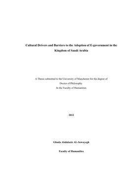 Cultural Drivers and Barriers to the Adoption of E-Government in the Kingdom of Saudi Arabia
