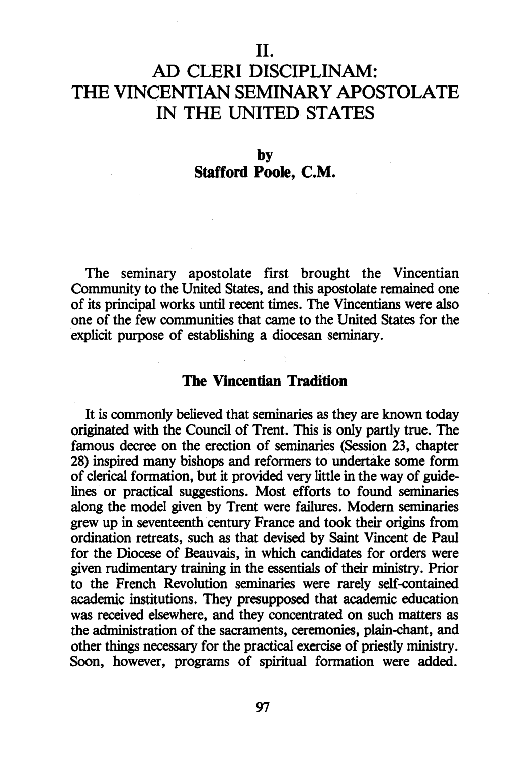 Ad Cleri Disciplinam: the Vincentian Seminary Apostolate in the United States