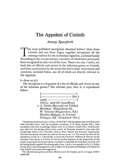 The Appaleni of Corinth Spawforth, Antony Greek, Roman and Byzantine Studies; Fall 1974; 15, 3; Proquest Pg