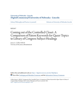 A Comparison of Patron Keywords for Queer Topics to Library of Congress Subject Headings Jessica L
