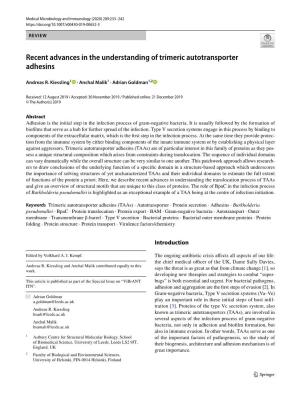 Recent Advances in the Understanding of Trimeric Autotransporter Adhesins