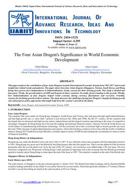 The Four Asian Dragon's Significance in World Economic Development