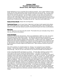 October 2009 Monthly Communication Sensei Cline, NW Region Director 1