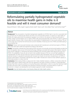 Reformulating Partially Hydrogenated Vegetable Oils to Maximise Health Gains in India