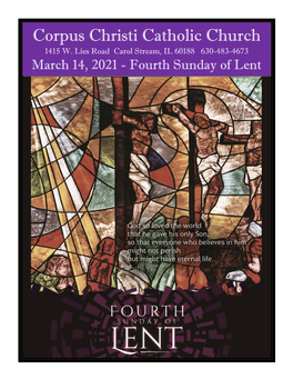 March 14, 2021 - Fourth Sunday of Lent Mass Intentions Please Pray for All Those on Our Prayer List