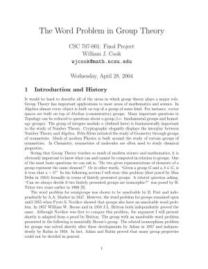 The Word Problem in Group Theory
