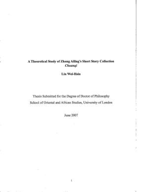 A Theoretical Study of Zhang Ailing's Short Story Collection Chuanqi Lin