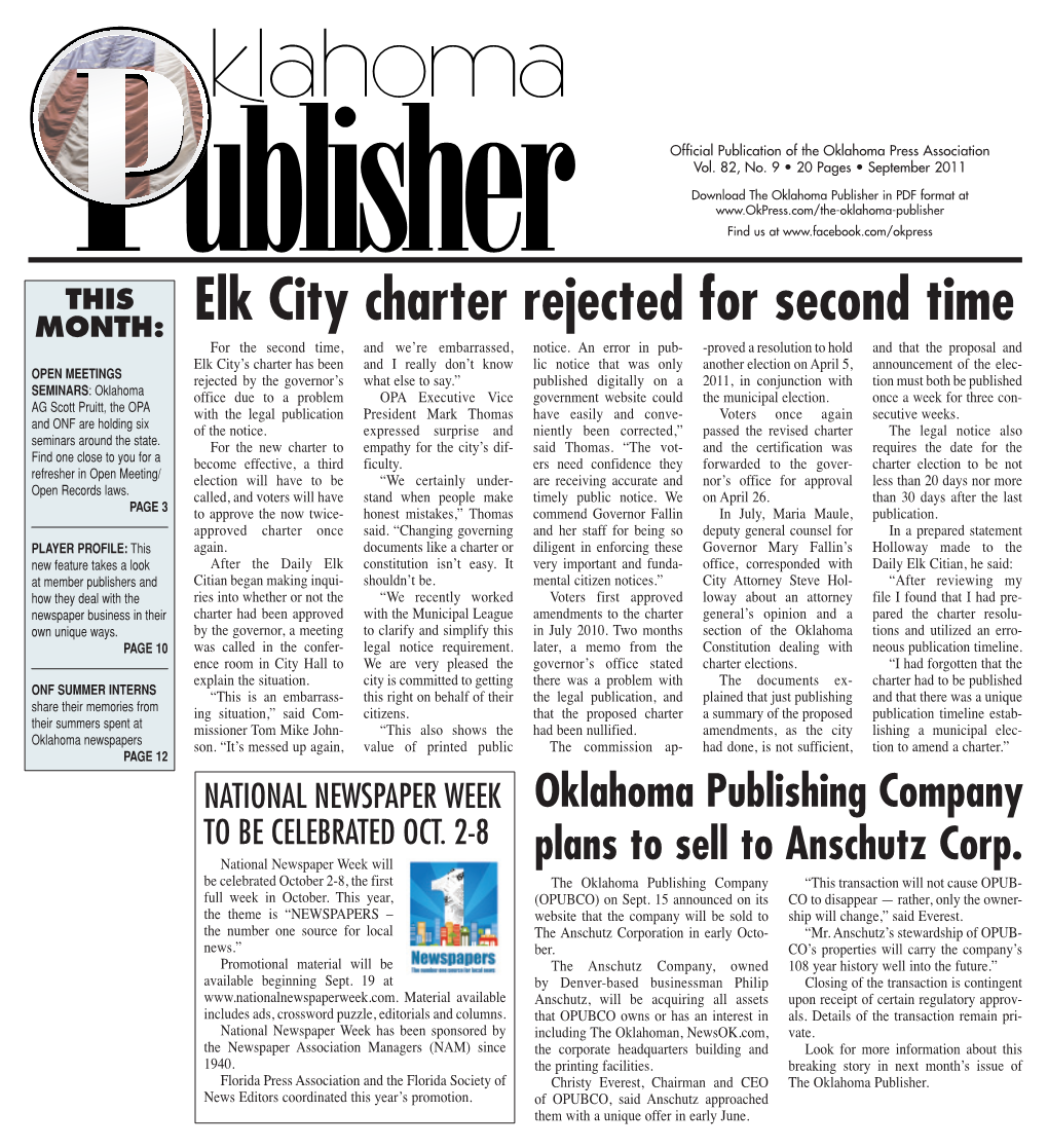 Elk City Charter Rejected for Second Time for the Second Time, and We’Re Embarrassed, Notice