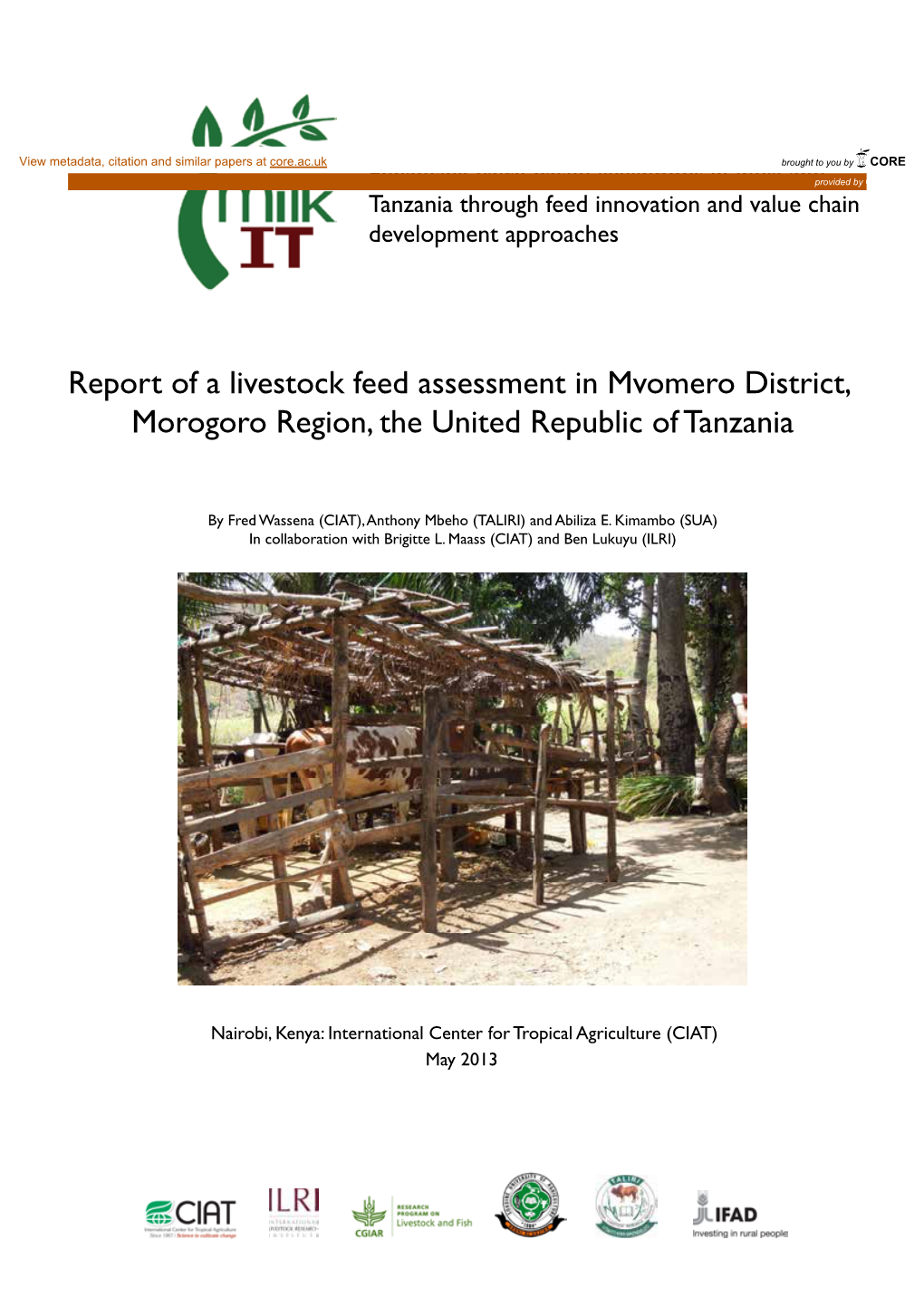 Report of a Livestock Feed Assessment in Mvomero District, Morogoro Region, the United Republic of Tanzania