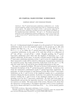 ON PARTIAL BARYCENTRIC SUBDIVISION 1. Introduction for A