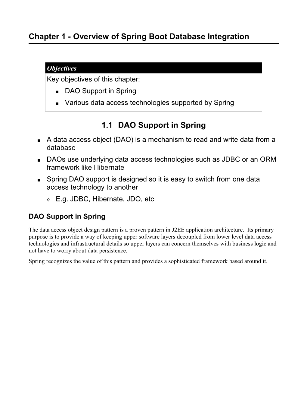 Overview of Spring Boot Database Integration 1.1 DAO Support in Spring