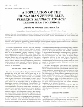 A Population of the Hungarian Zephyr Blue, Plebejus Sephirus Kovacsi (Lepidoptera: Lycaenidae)