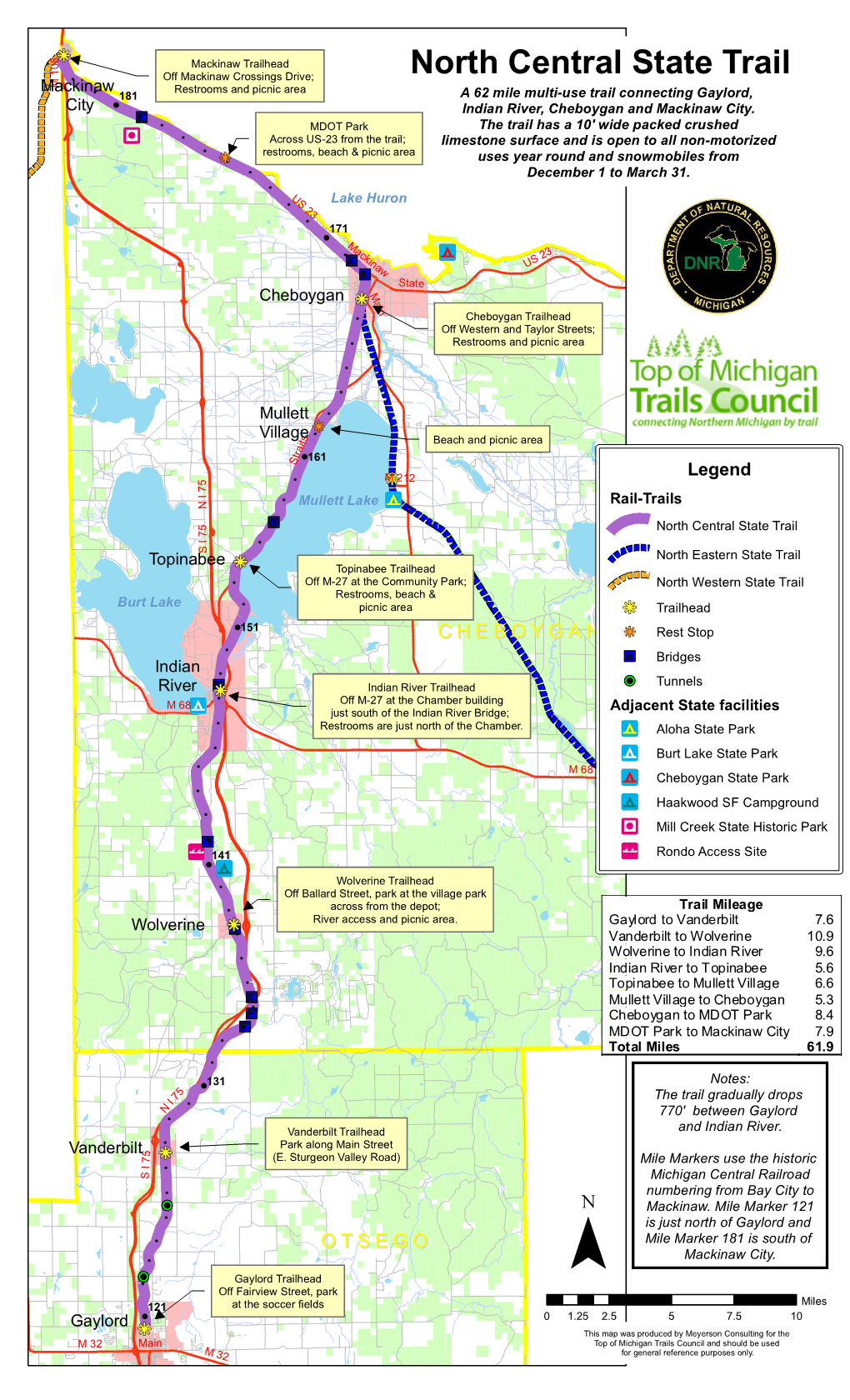 North Central State Trail Mackina! W Restrooms and Picnic Area 181 a 62 Mile Multi-Use Trail Connecting Gaylord, ! City ! "T Indian River, Cheboygan and Mackinaw City