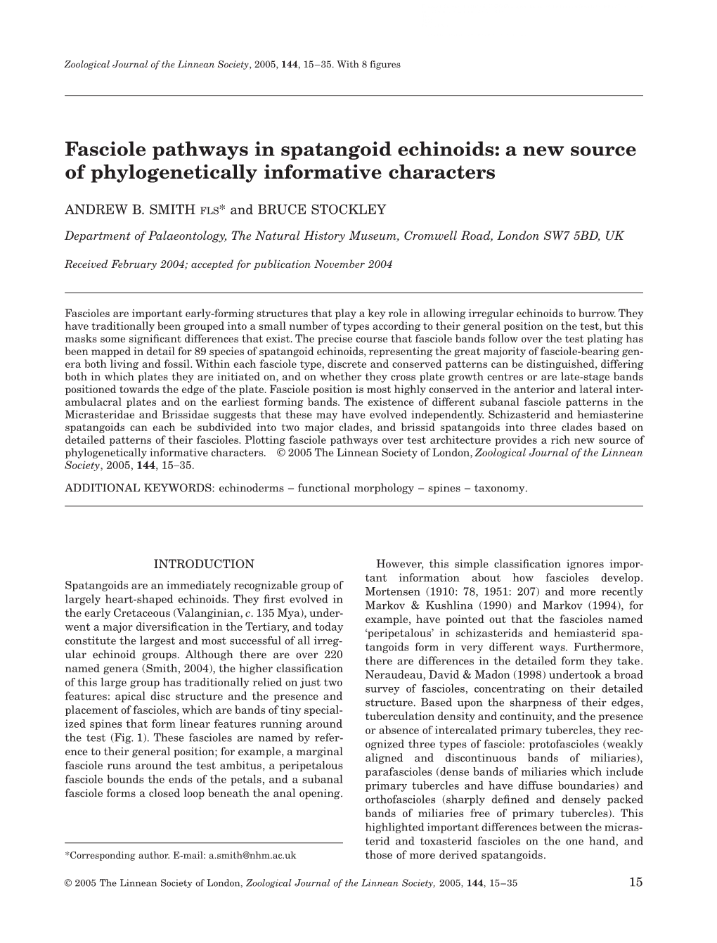 Fasciole Pathways in Spatangoid Echinoids: a New Source of Phylogenetically Informative Characters