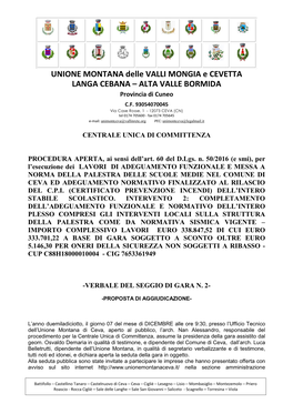UNIONE MONTANA Delle VALLI MONGIA E CEVETTA LANGA CEBANA – ALTA VALLE BORMIDA Provincia Di Cuneo C.F