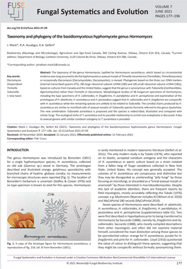 Taxonomy and Phylogeny of the Basidiomycetous Hyphomycete Genus Hormomyces