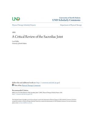 A Critical Review of the Sacroiliac Joint Lori Hefta University of North Dakota
