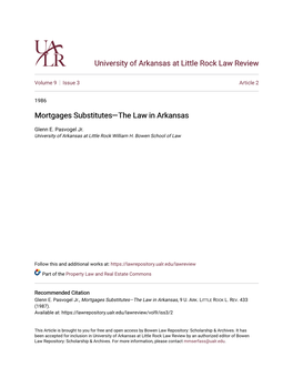 Mortgages Substitutes—The Law in Arkansas