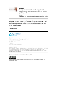 The Cross-National Diffusion of the American Civil Rights Movement: the Example of the Bristol Bus Boycott of 1963